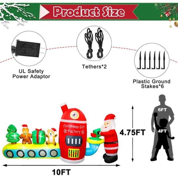 10FT Christmas Inflatables Outdoor Decorations Train with  Built-in LED Lights - Picture 2 of 7